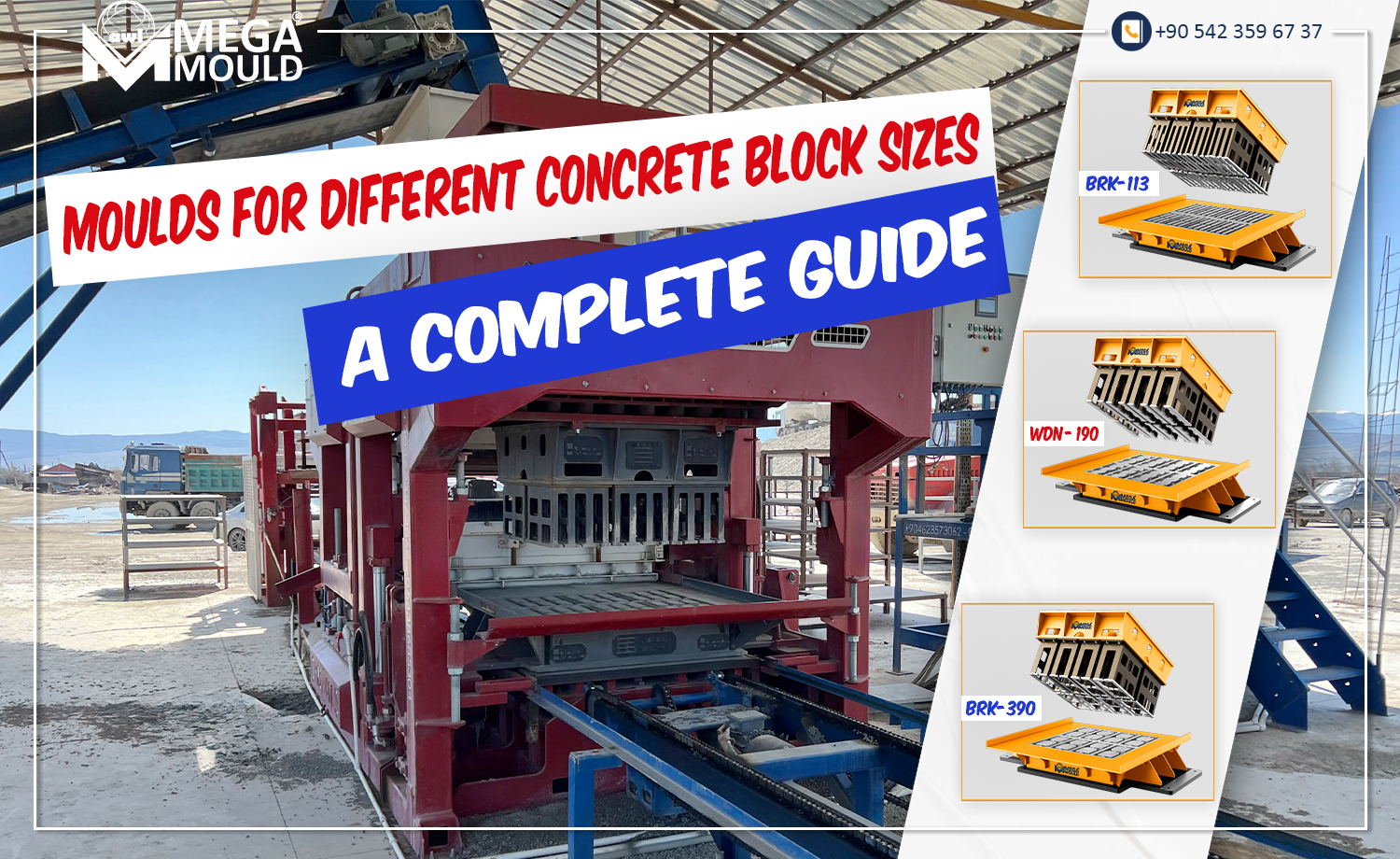 Concrete block machine and concrete block production with steel moulds